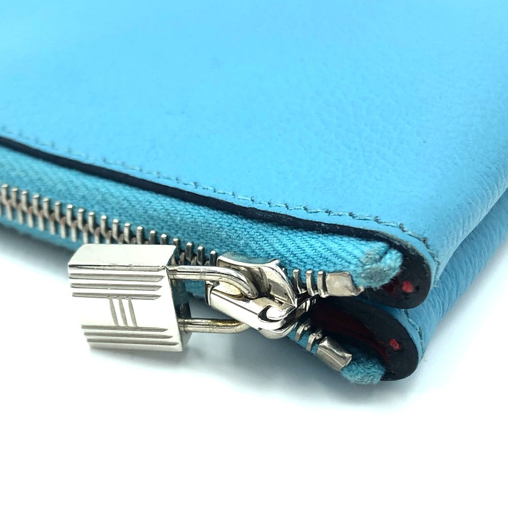 HERMES Pouch leather blue flat Atou PM
