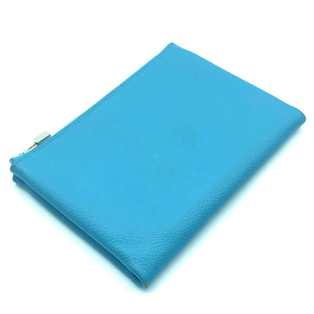 HERMES Pouch leather blue flat Atou PM