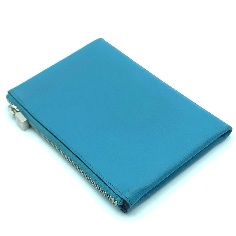 HERMES Pouch leather blue flat Atou PM