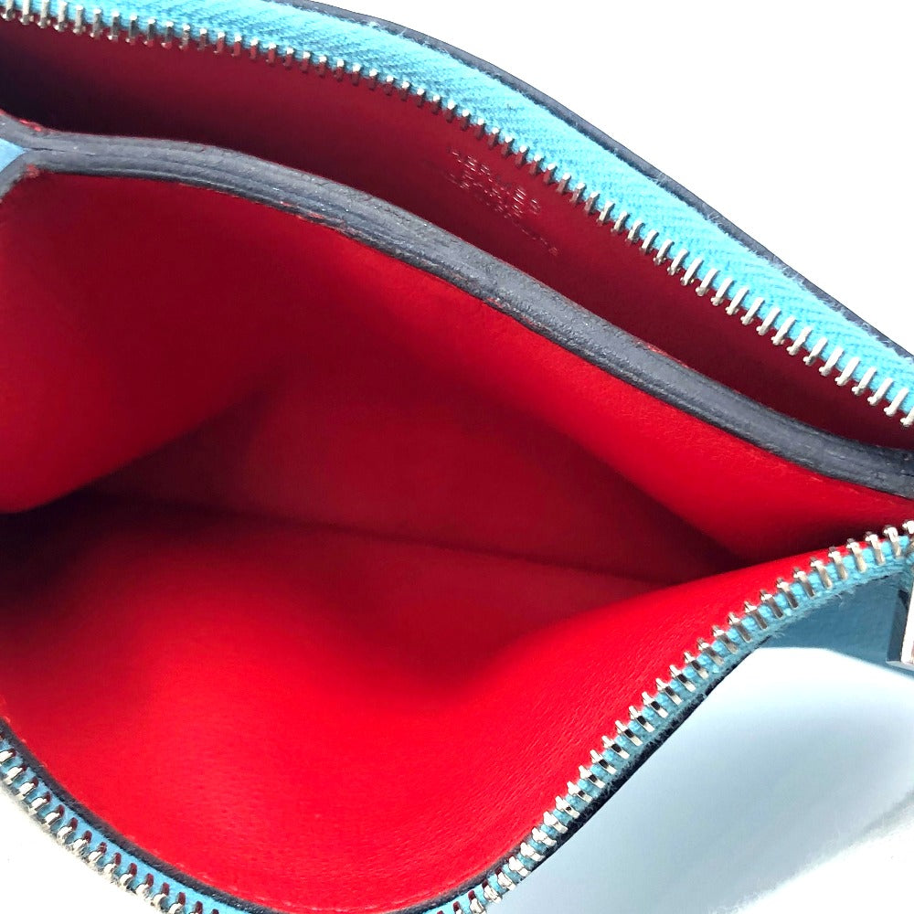 HERMES Pouch leather blue flat Atou PM
