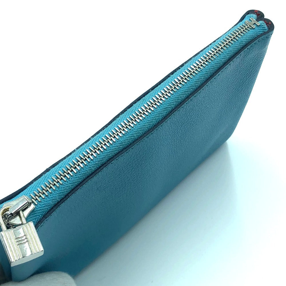 HERMES Pouch leather blue flat Atou PM