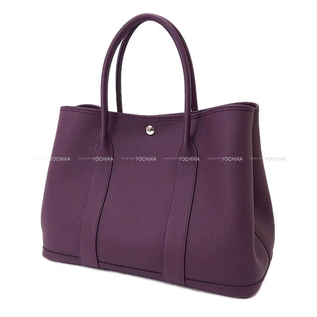 HERMES tote bag Garden Party 36 PM All Leather Cassis Veau Negonda Silver HW Stamp