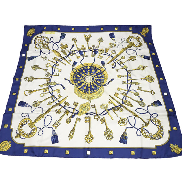 HERMES scarf silk blue Carre90 Key LE Cles Women Used