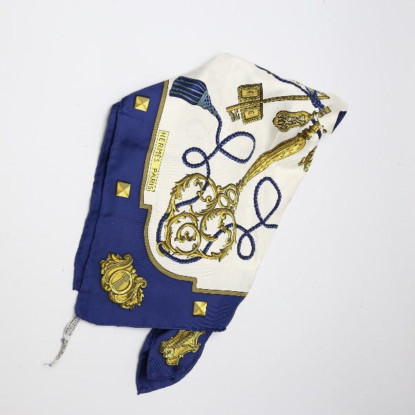 HERMES scarf silk blue Carre90 Key LE Cles Women Used