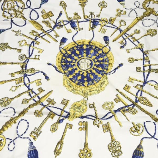 HERMES scarf silk blue Carre90 Key LE Cles Women Used