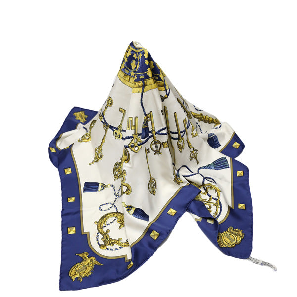 HERMES scarf silk blue Carre90 Key LE Cles Women Used