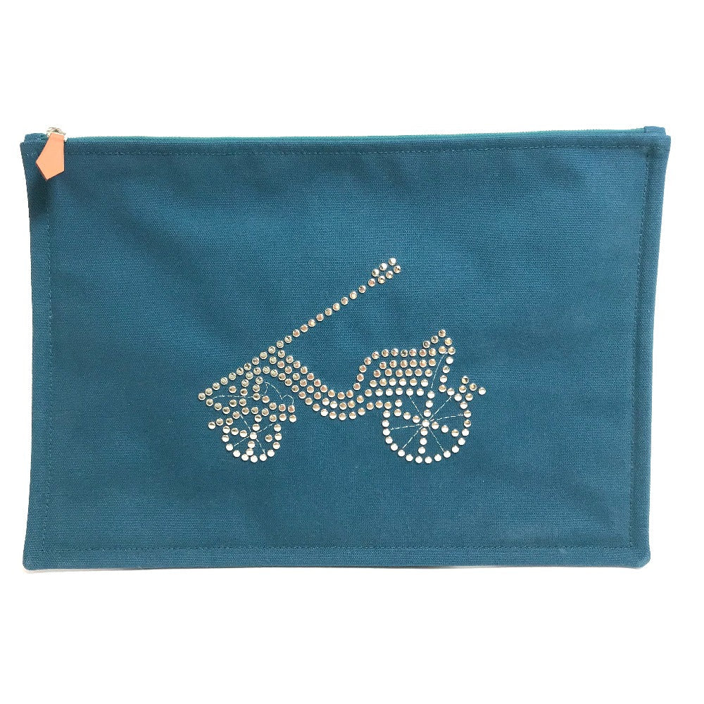 HERMES Pouch canvas Blue type bicycle studs velocipedist unisex(Unisex) Used