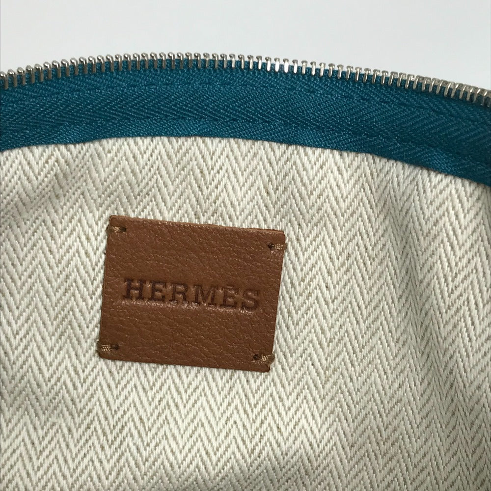 HERMES Pouch canvas Blue type bicycle studs velocipedist unisex(Unisex) Used