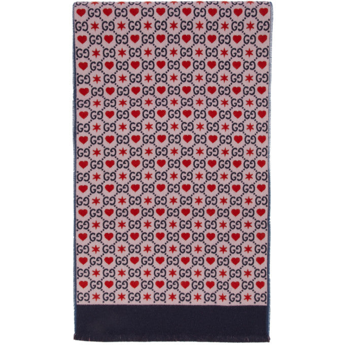 Gucci GG Wool Hearts Scarf in Violet