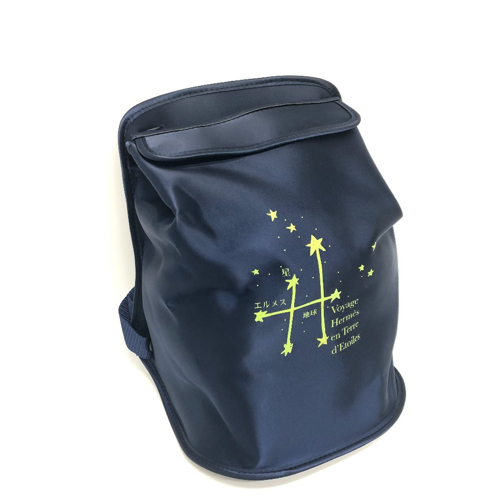 HERMES Backpack canvas blue Star Travel Exhibition 1999 Limited Sherpa Backpack Women Used