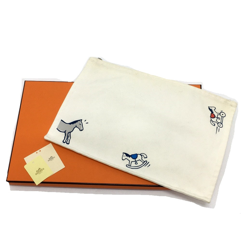 HERMES Pouch cotton off white Horse Adada GM