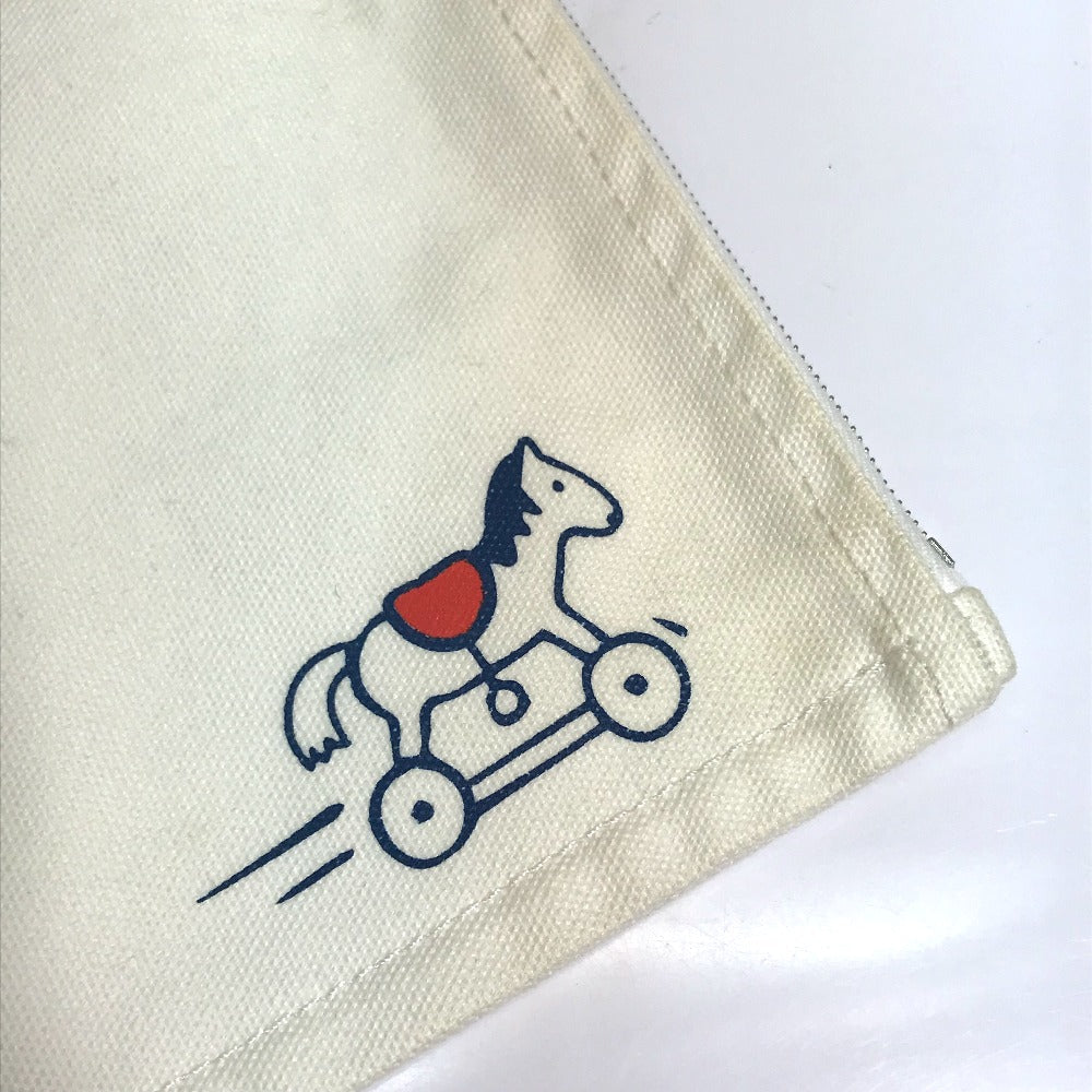 HERMES Pouch cotton off white Horse Adada GM