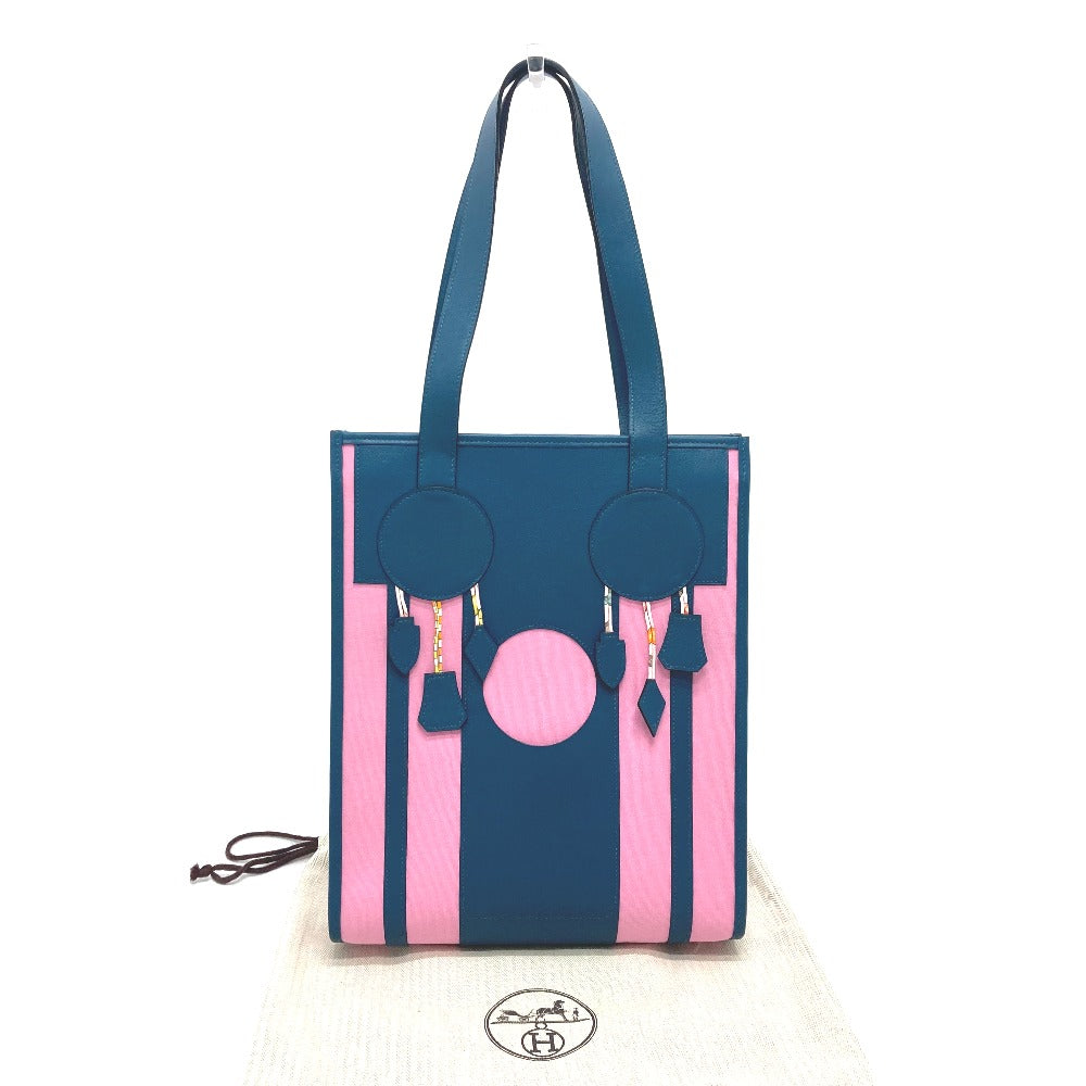 HERMES Tote Bag Leather / canvas Navy x pink Petit Ash dream Catcher Women Used