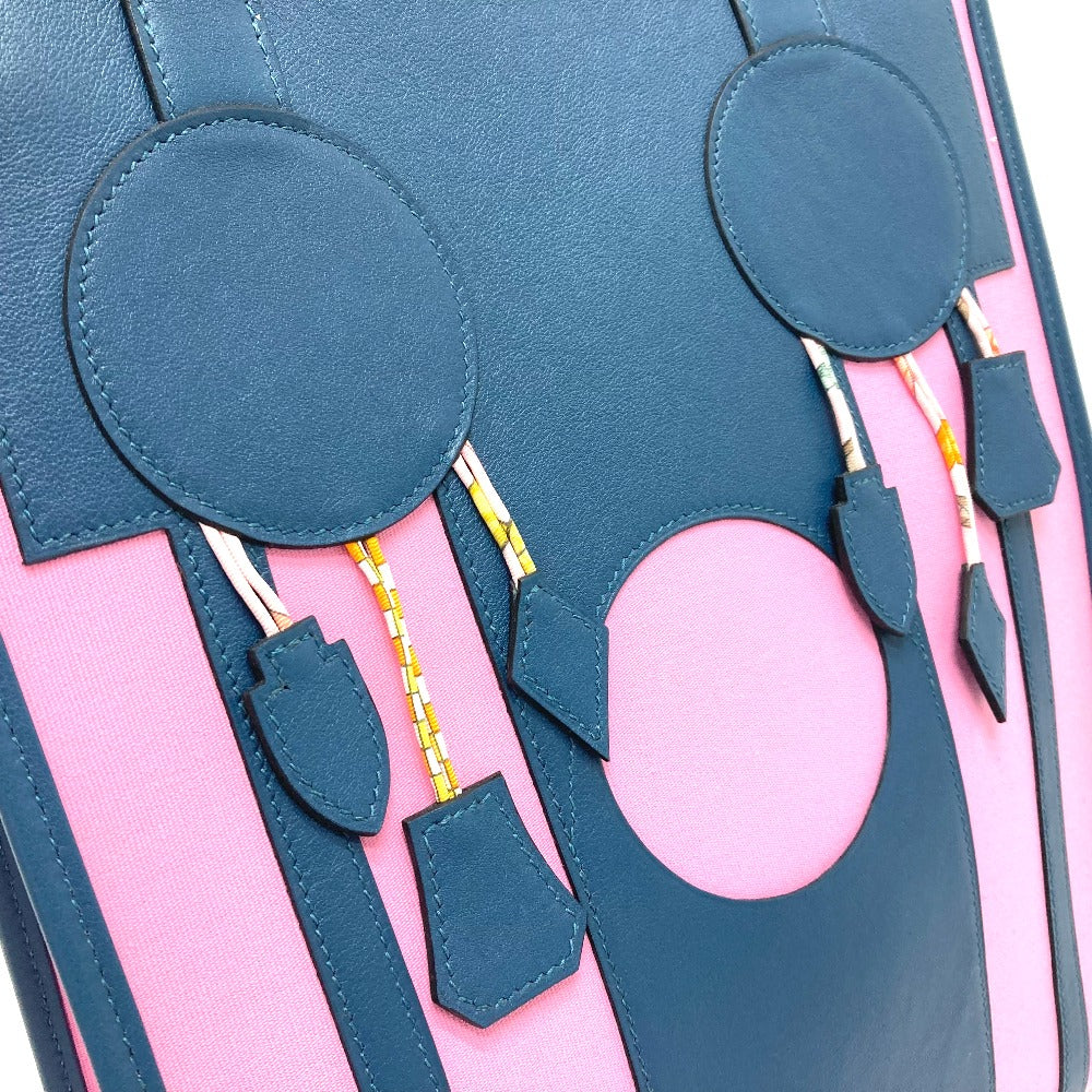 HERMES Tote Bag Leather / canvas Navy x pink Petit Ash dream Catcher Women Used