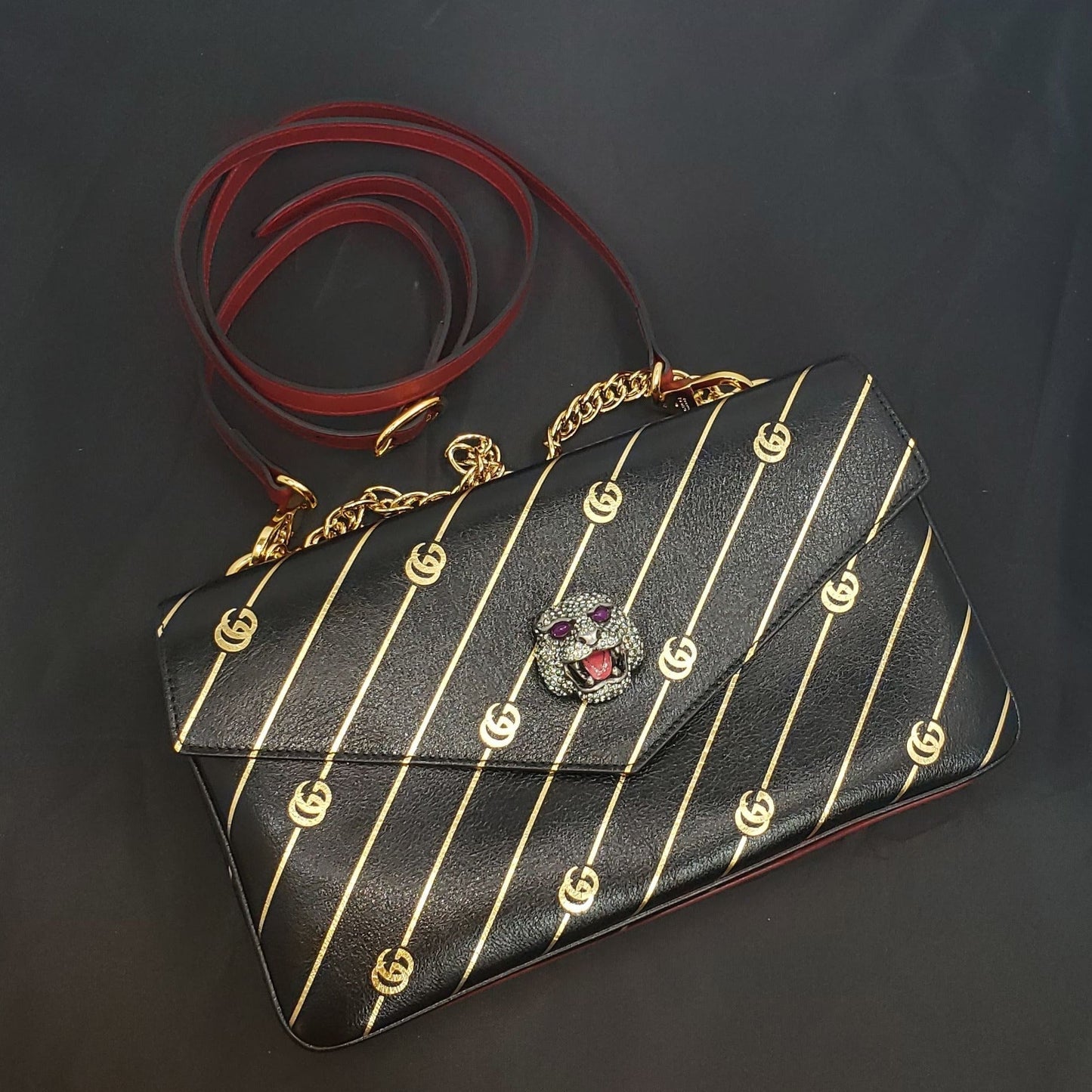 Gucci Thiara Medium Double Envelope Bag Black/Red