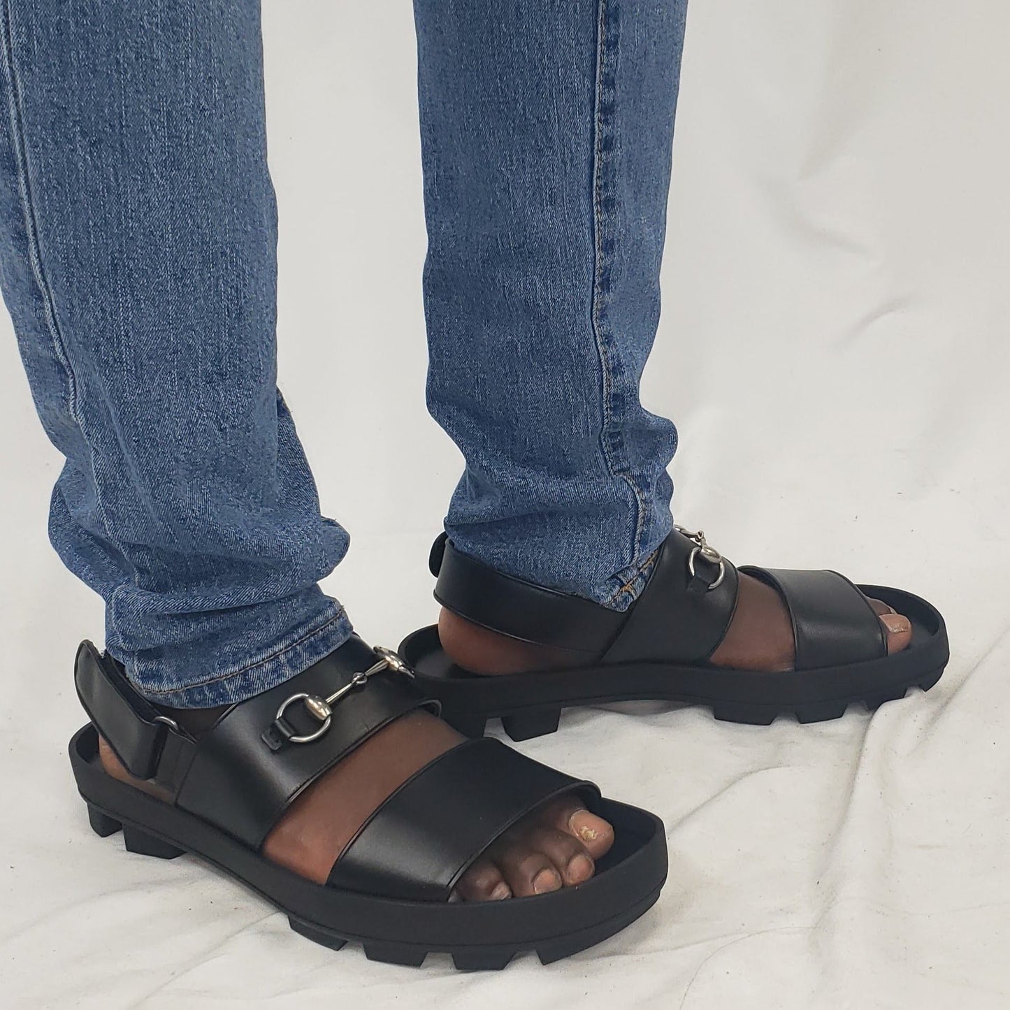 Gucci Men's Horse bit Greek Sandal in Black