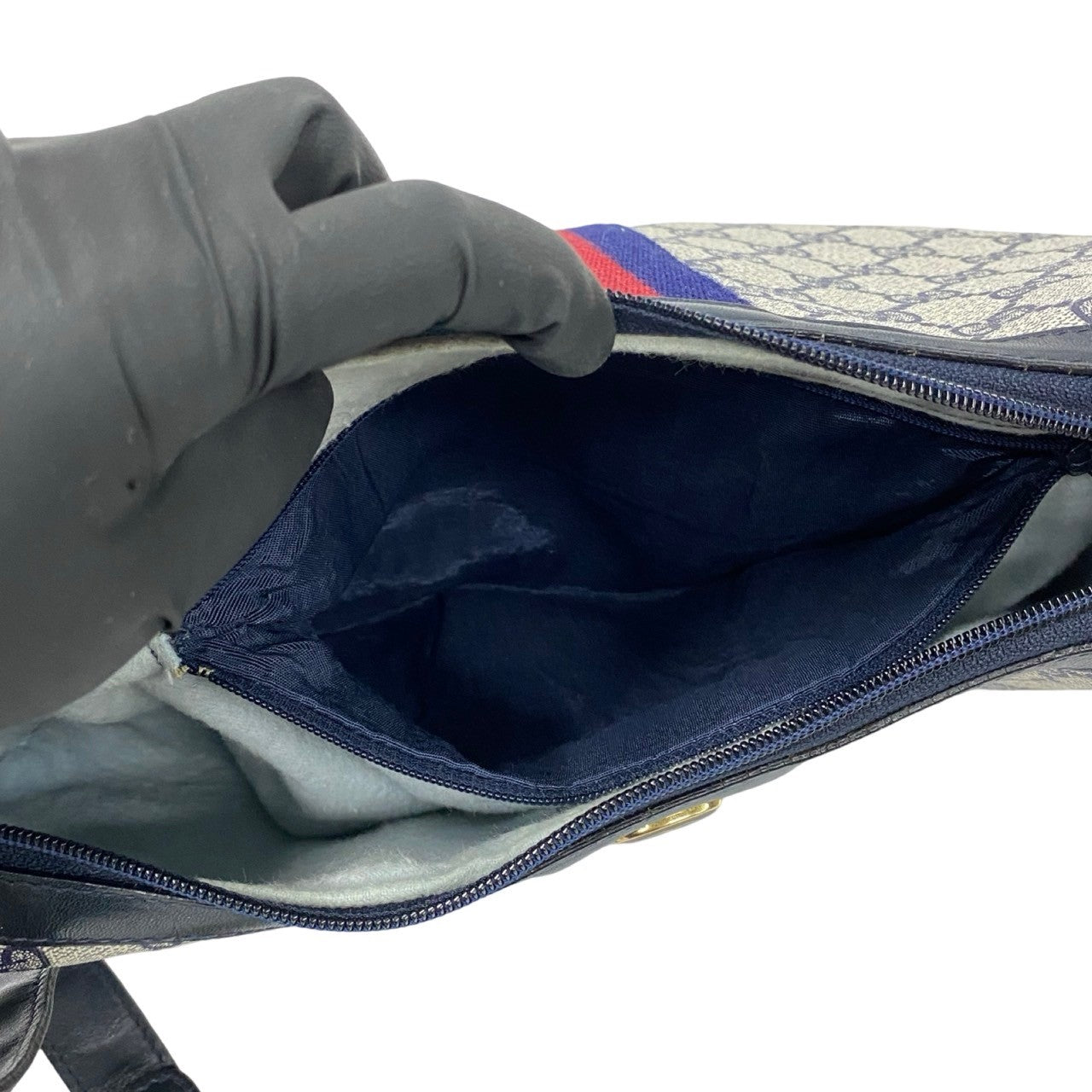 GUCCI Shoulder Bag leather Navy Sherry line