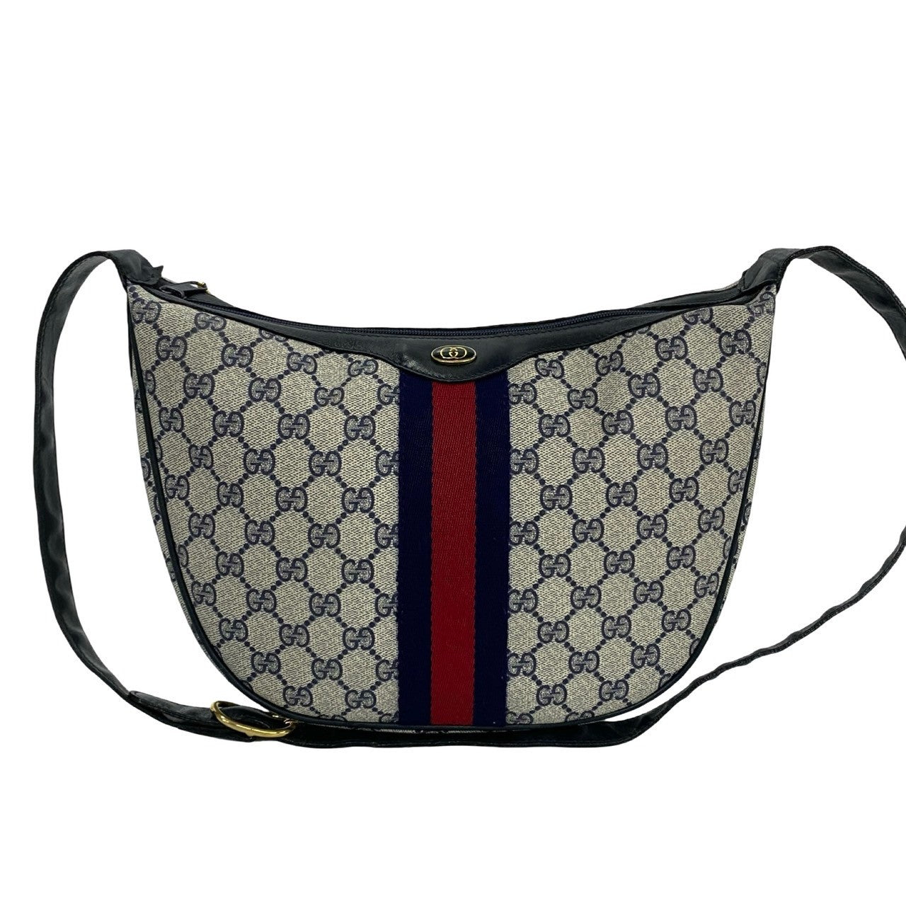 GUCCI Shoulder Bag leather Navy Sherry line
