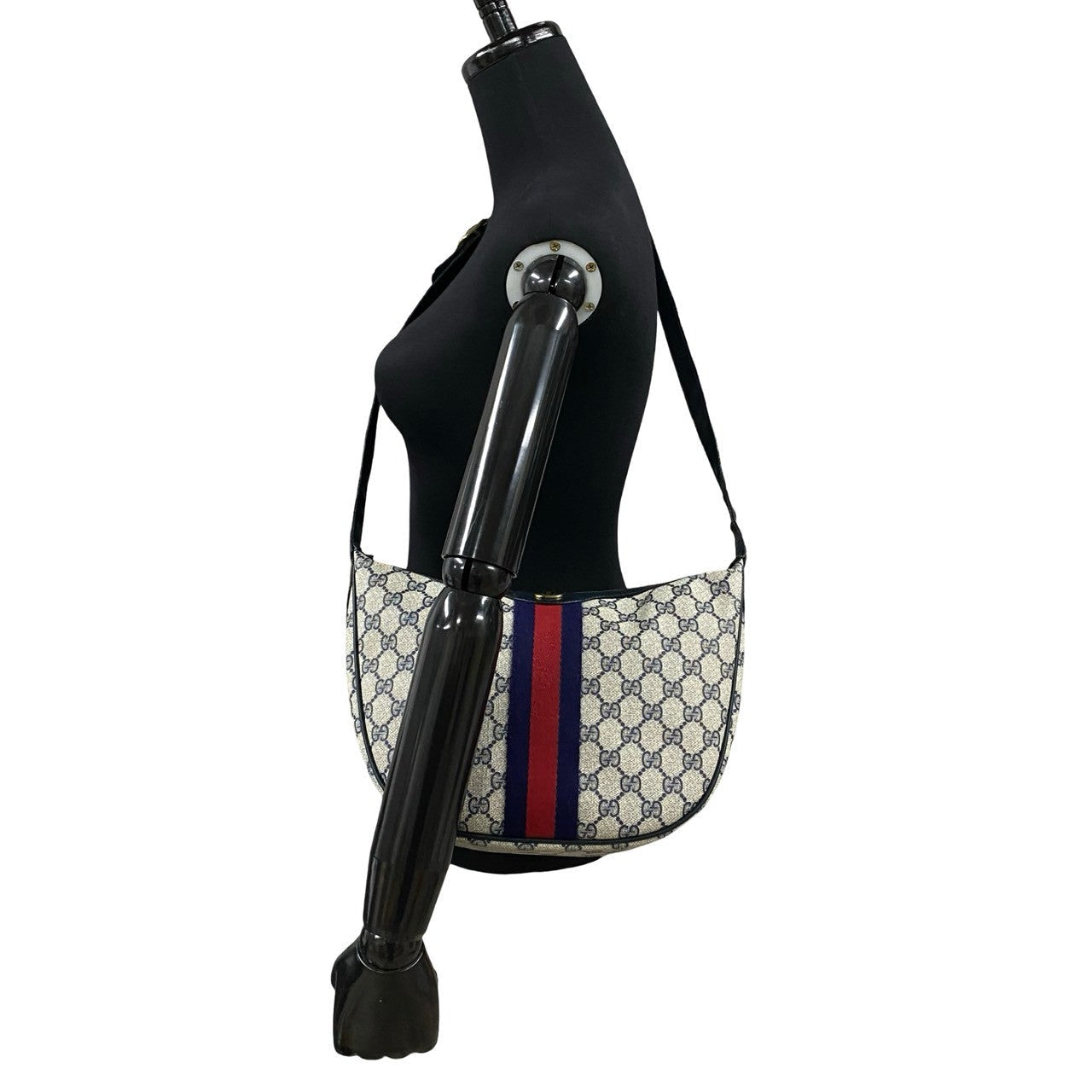 GUCCI Shoulder Bag leather Navy Sherry line