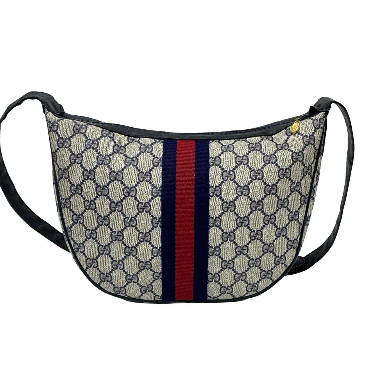 GUCCI Shoulder Bag leather Navy Sherry line