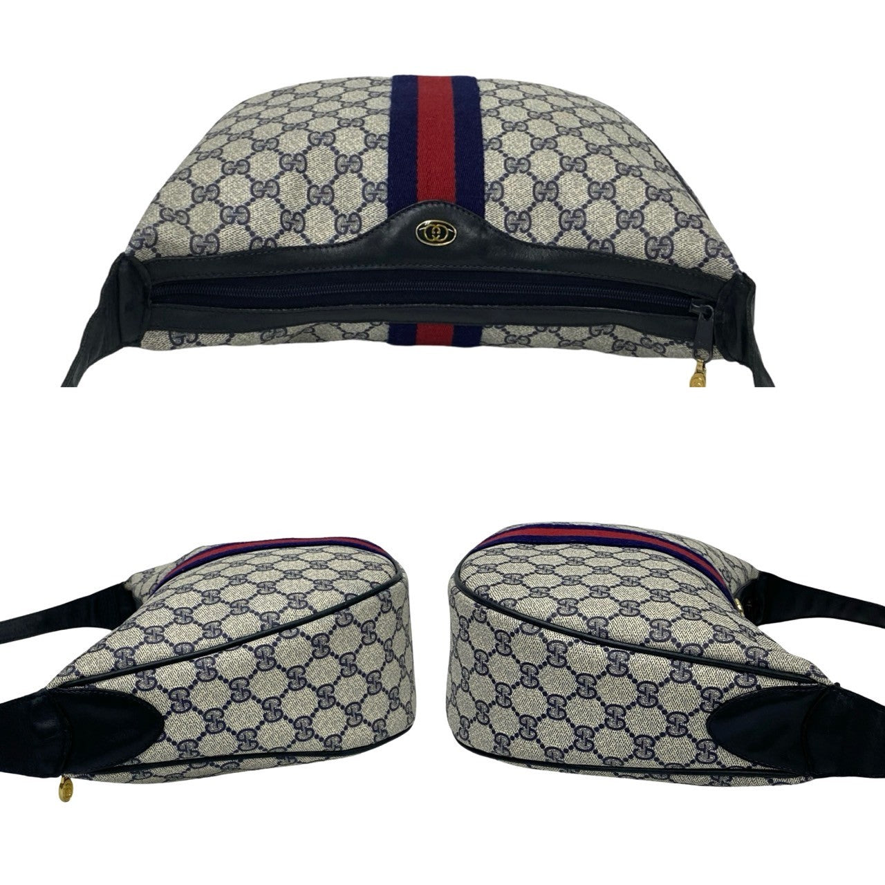 GUCCI Shoulder Bag leather Navy Sherry line