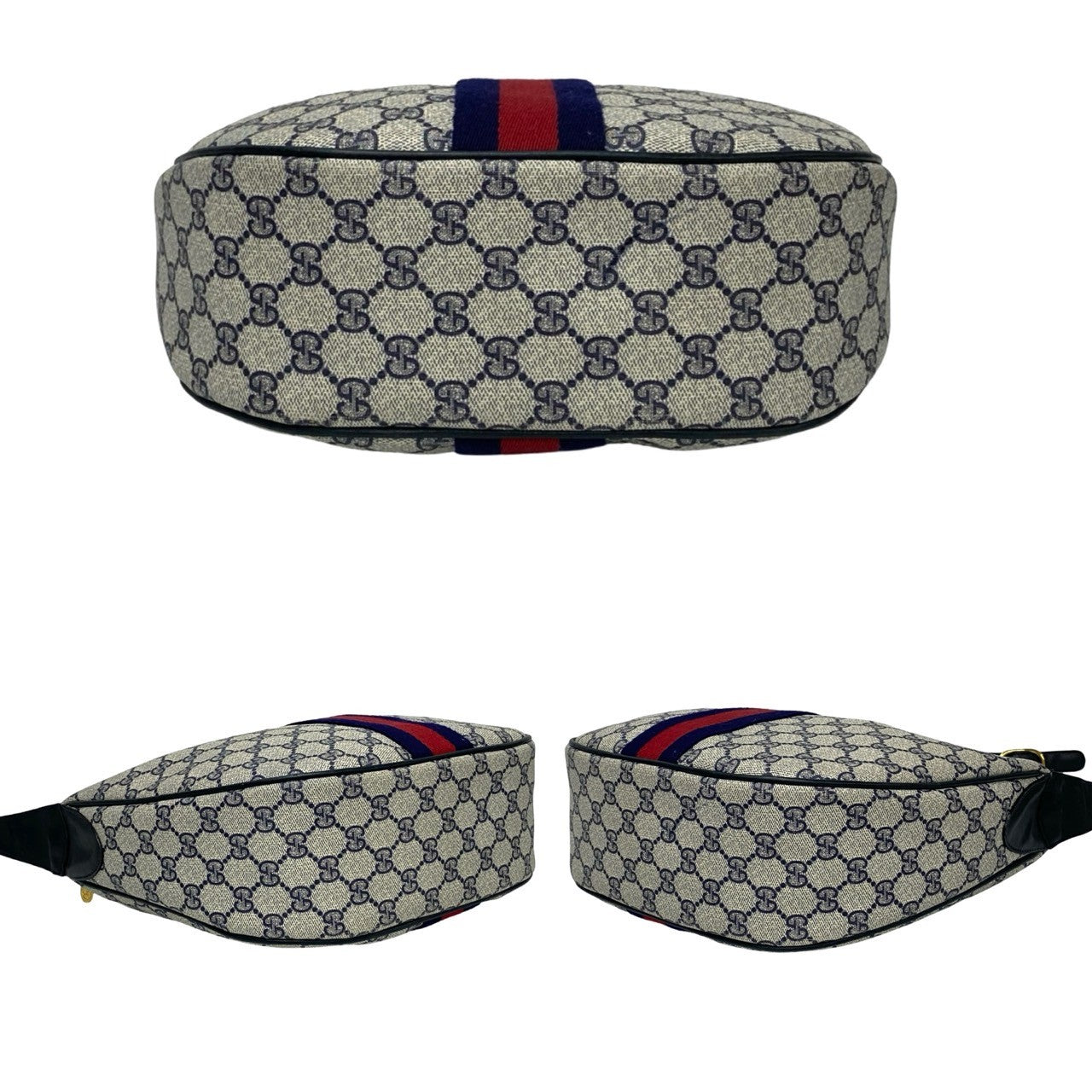 GUCCI Shoulder Bag leather Navy Sherry line