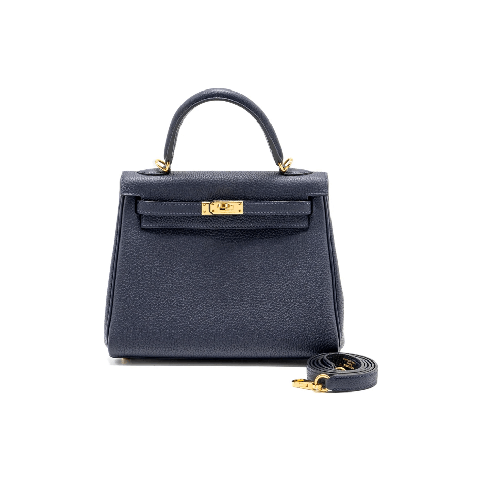 HERMES Kelly 25  navy blue Togo leather Bag Handbag (25,28) gold hardware