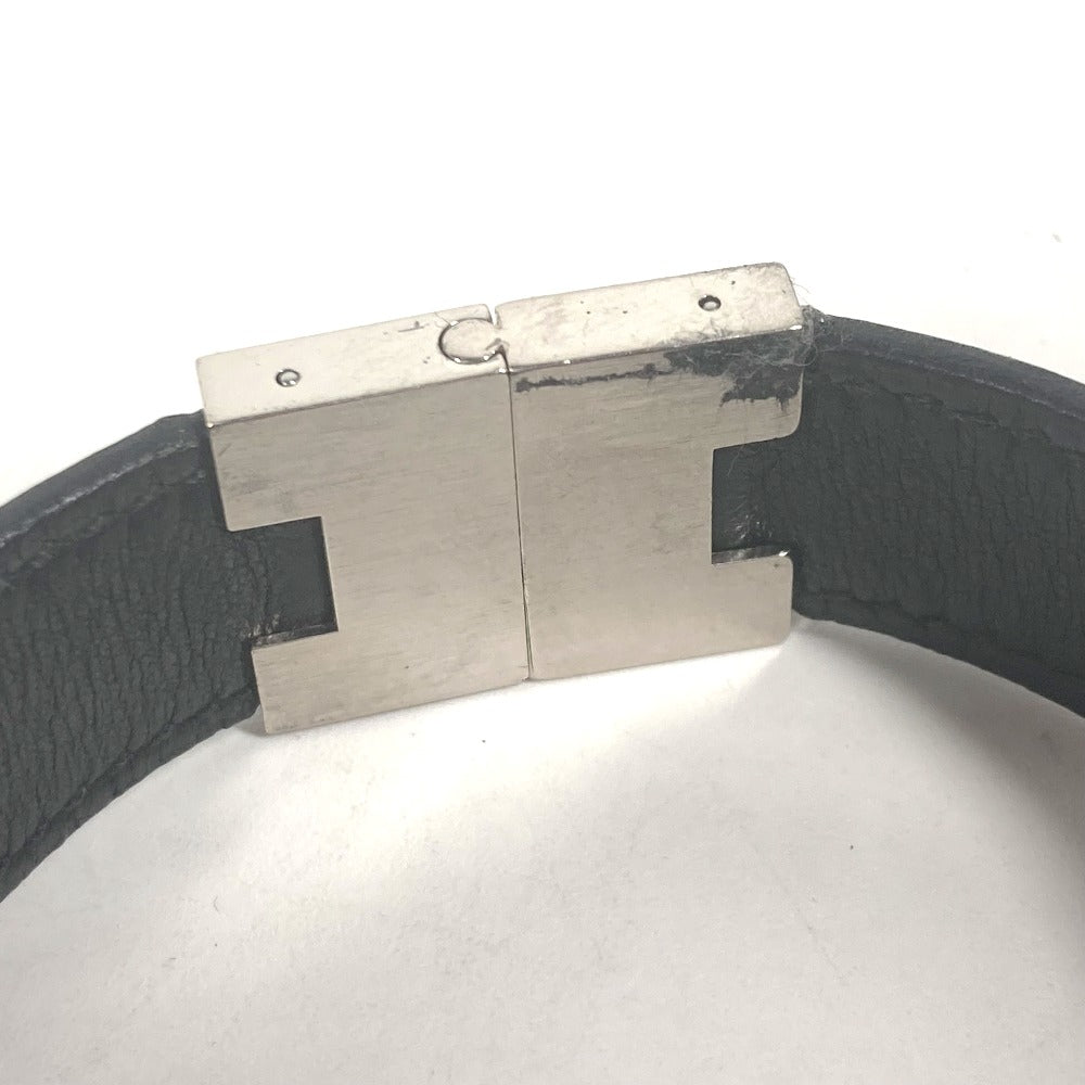 HERMES bracelet leather black Lurie H logo Women Used