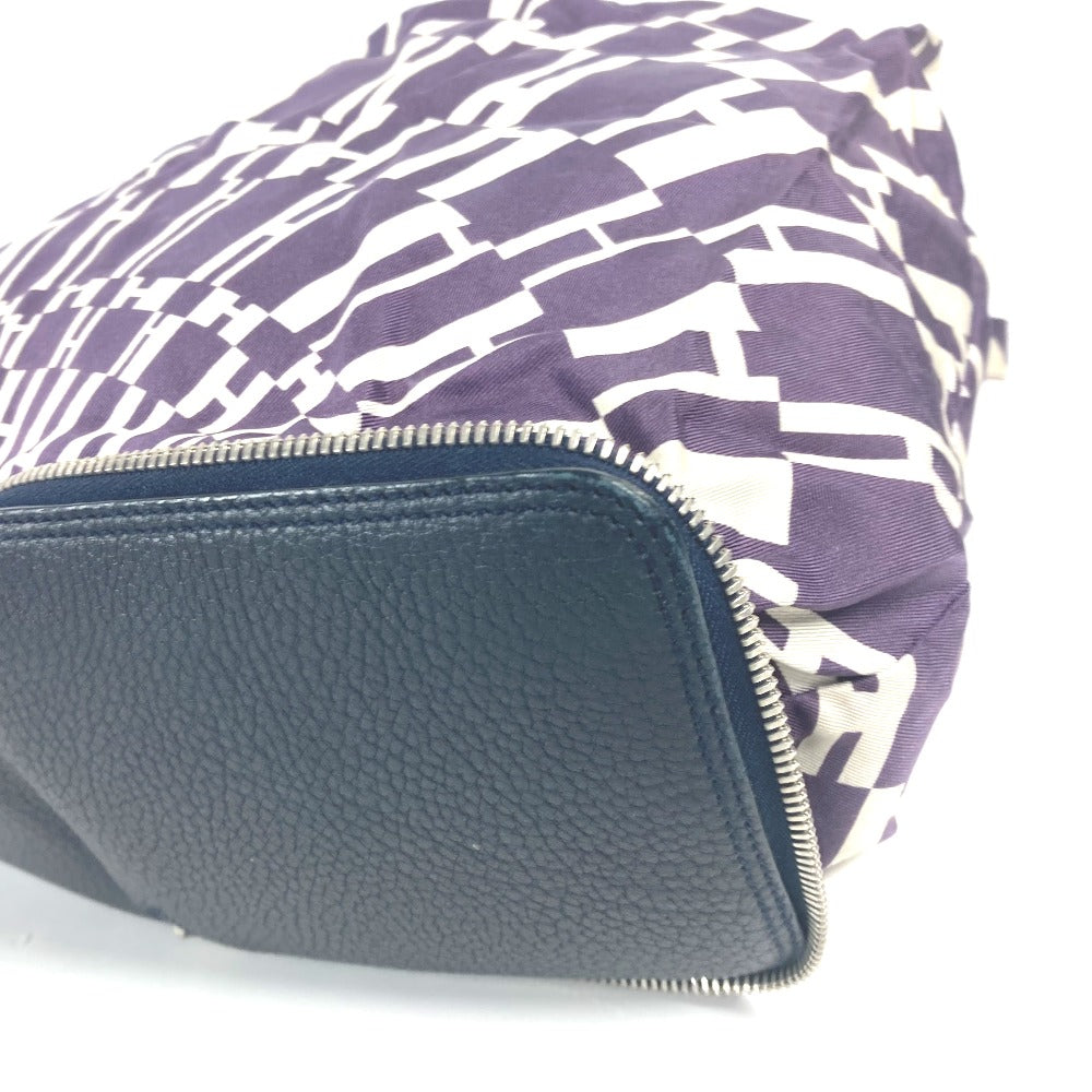 HERMES Shoulder Bag Leather, Silk Navy Bags Eco Bags Folding Silky pop Women Used