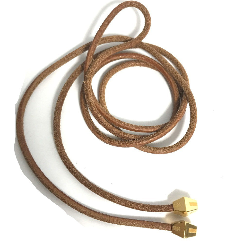HERMES Necklace leather Brown Raniere with Metal Women Used