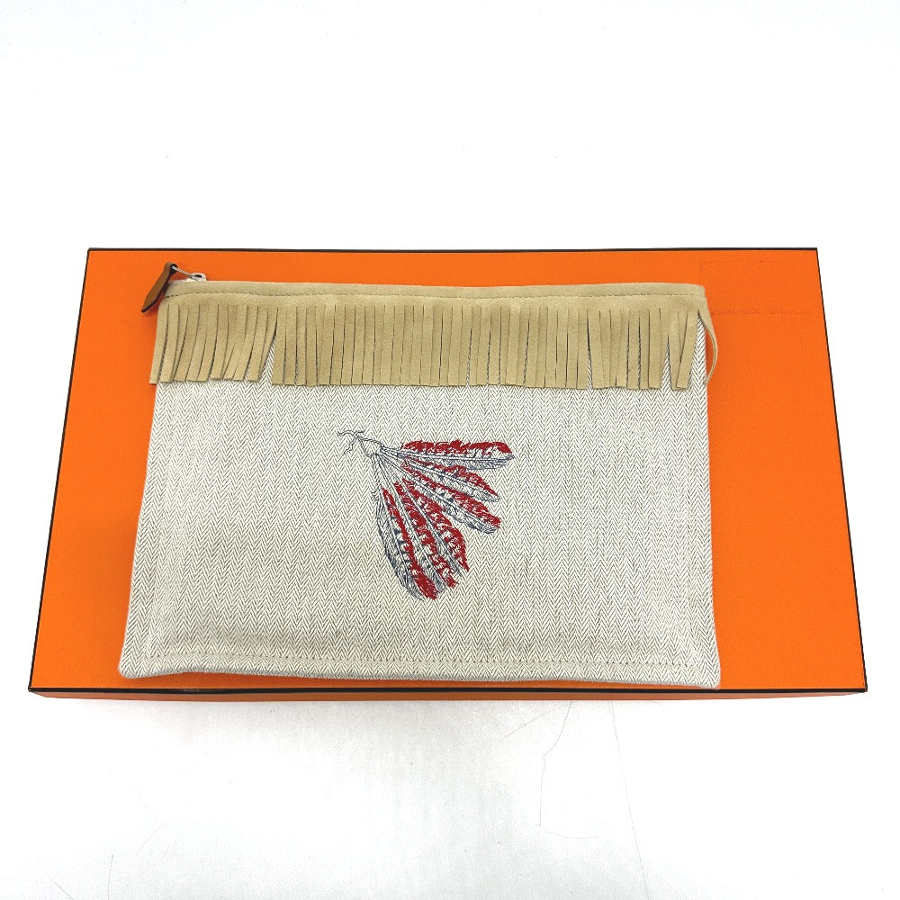 HERMES Pouch canvas beige Makeup pouch Cosmetics Pouch Truth Flat Teepee Women Used