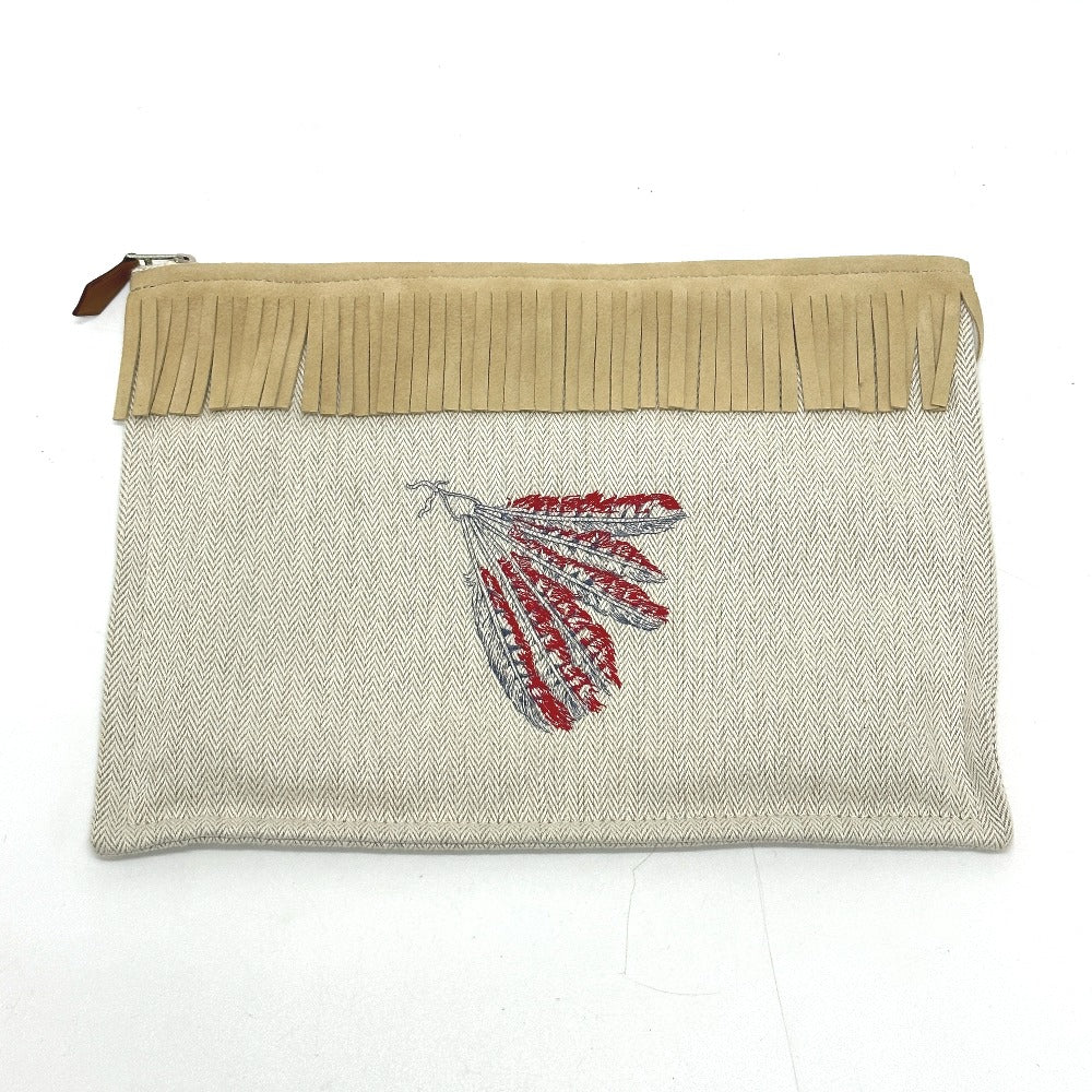 HERMES Pouch canvas beige Makeup pouch Cosmetics Pouch Truth Flat Teepee Women Used