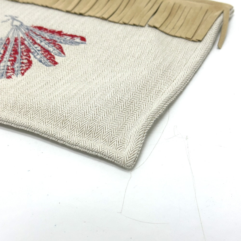 HERMES Pouch canvas beige Makeup pouch Cosmetics Pouch Truth Flat Teepee Women Used