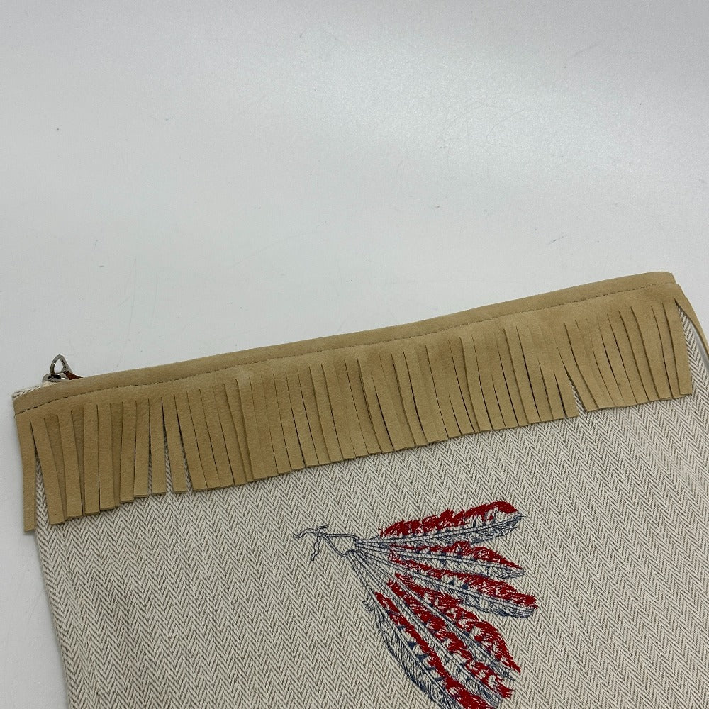 HERMES Pouch canvas beige Makeup pouch Cosmetics Pouch Truth Flat Teepee Women Used