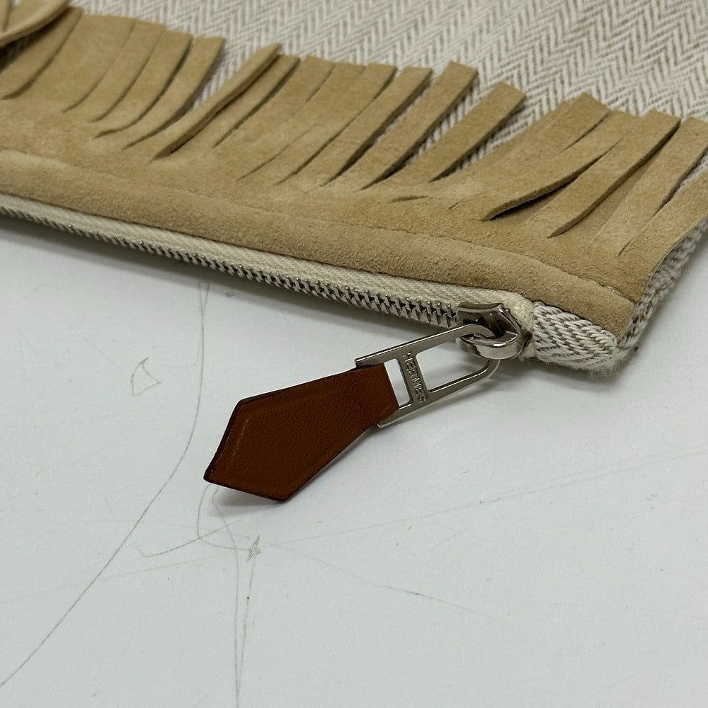 HERMES Pouch canvas beige Makeup pouch Cosmetics Pouch Truth Flat Teepee Women Used