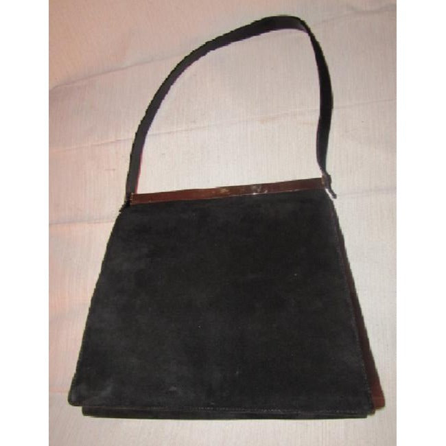 Gucci Suedeleather Top Handle Black Suedegold Patent Leather Shoulder Bag