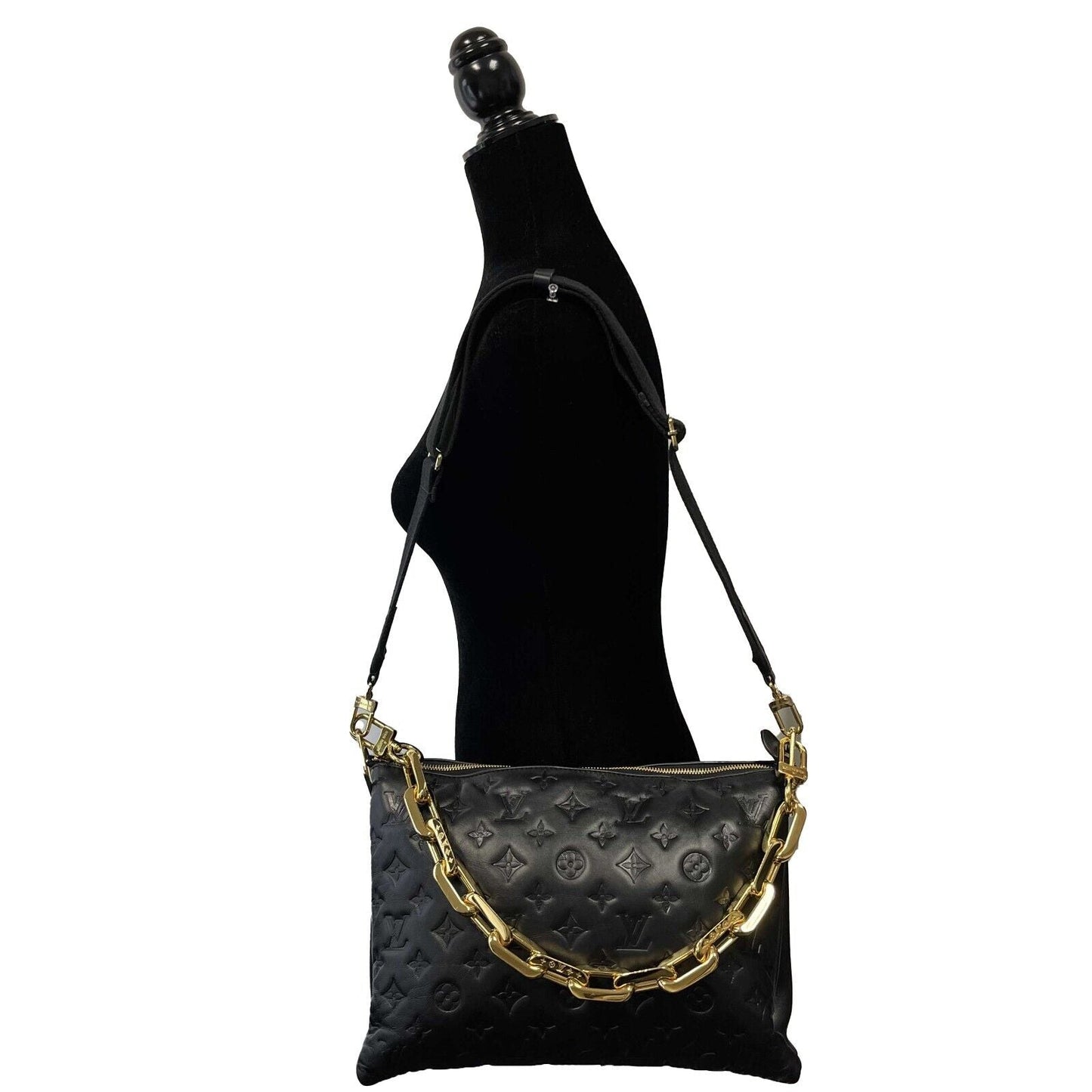LOUIS VUITTON - Coussin MM - Black Leather Shoulder Bag w/ 2 Straps FULL KIT