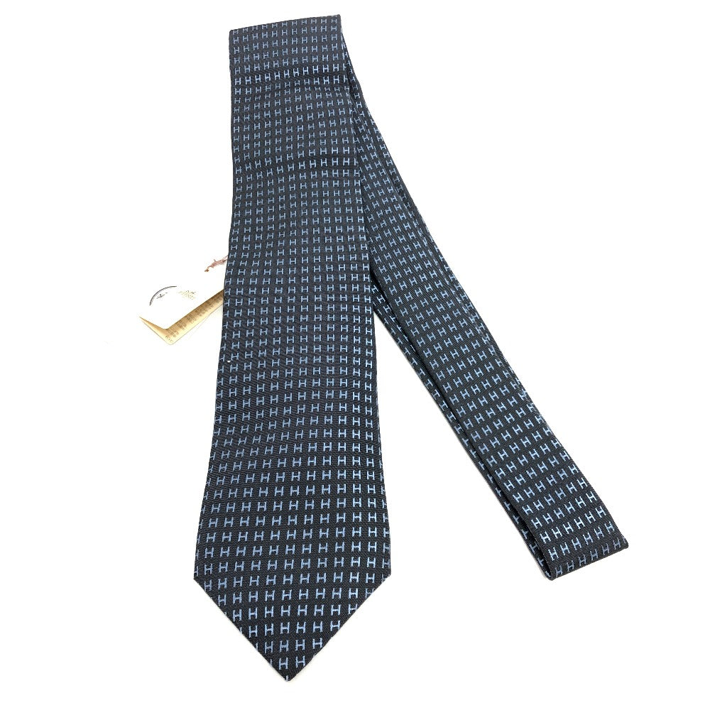 HERMES tie silk gray H logo mens Used