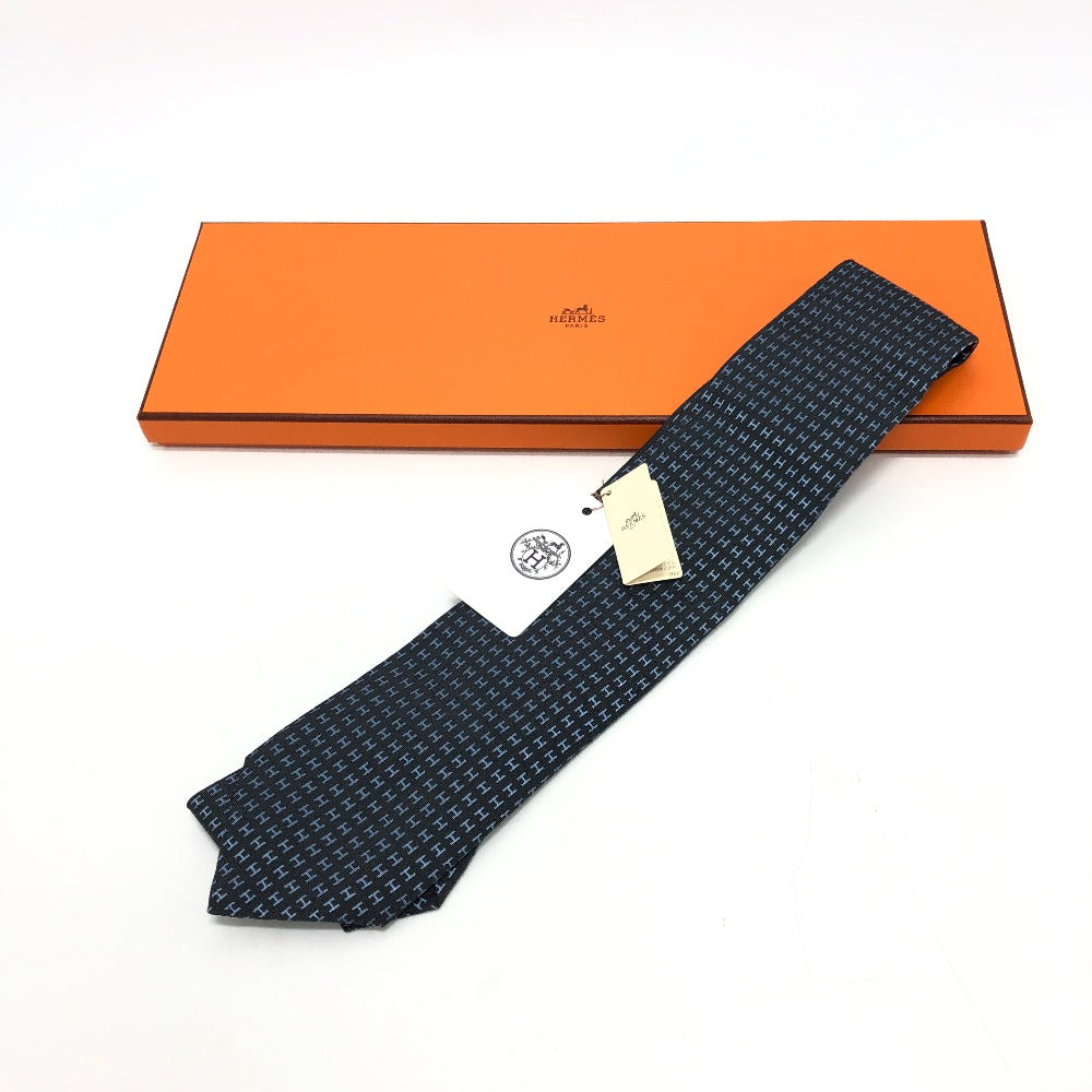 HERMES tie silk gray H logo mens Used