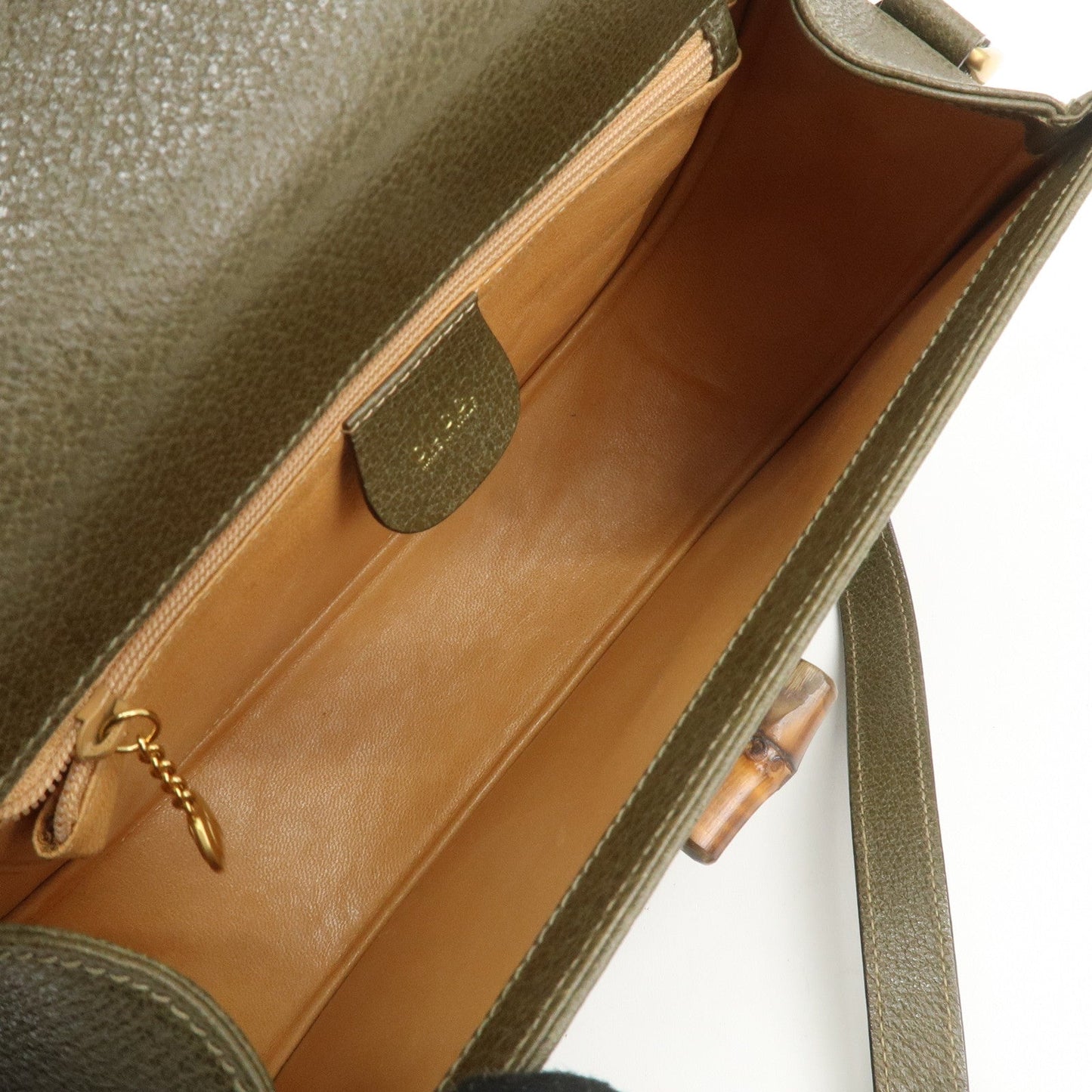 GUCCI Bamboo Leather Shoulder Bag Khaki Gredn 001.113.1529