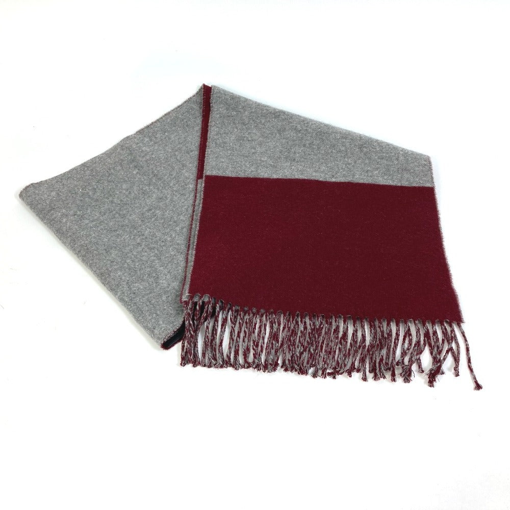 HERMES Scarf cashmere Bordeauxx Grey Kazak fringe scarf