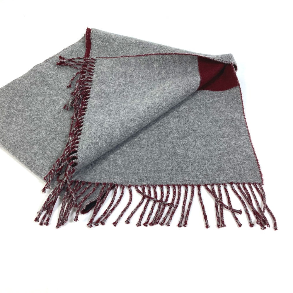 HERMES Scarf cashmere Bordeauxx Grey Kazak fringe scarf