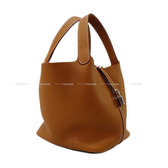 HERMES Handbag Picotin Lock 22 MM Gold Taurillon Clemence Silver HW Stamp