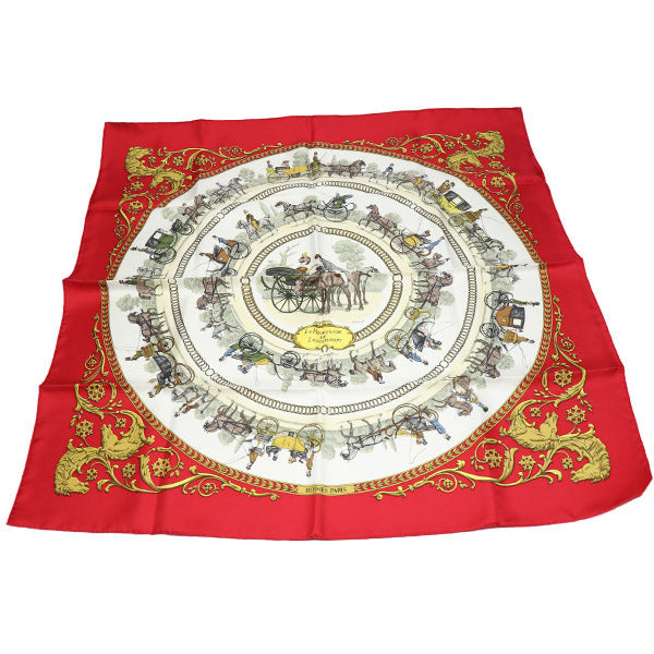 HERMES scarf silk Red Carre90 promenade LA PROMENADE DE LONGCHAMPS Women Used
