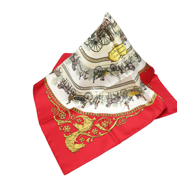 HERMES scarf silk Red Carre90 promenade LA PROMENADE DE LONGCHAMPS Women Used