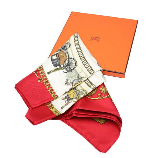 HERMES scarf silk Red Carre90 promenade LA PROMENADE DE LONGCHAMPS Women Used