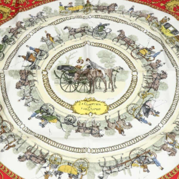 HERMES scarf silk Red Carre90 promenade LA PROMENADE DE LONGCHAMPS Women Used