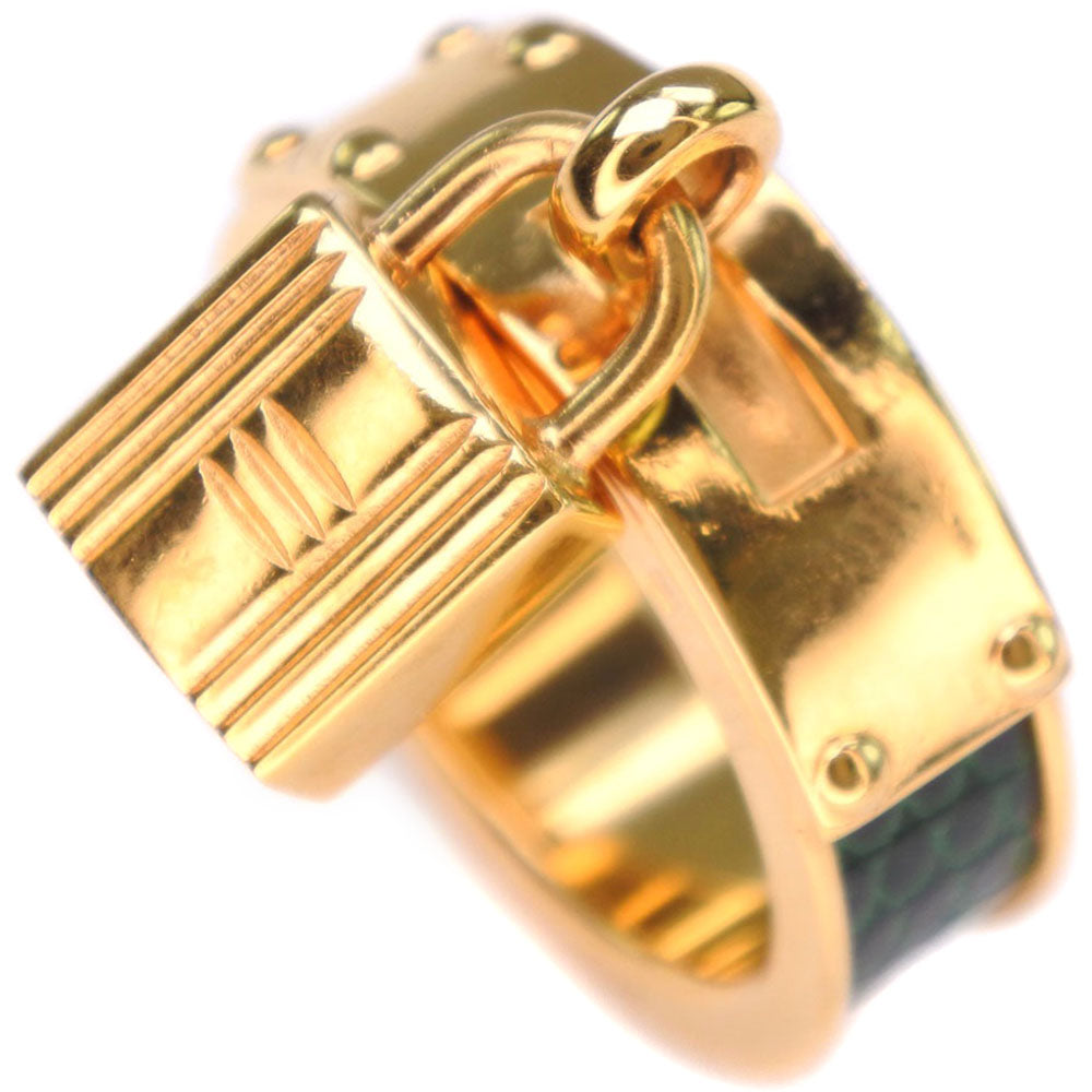 HERMES Scarf ring Leather brass gold Cadena motif Kelly Women Used