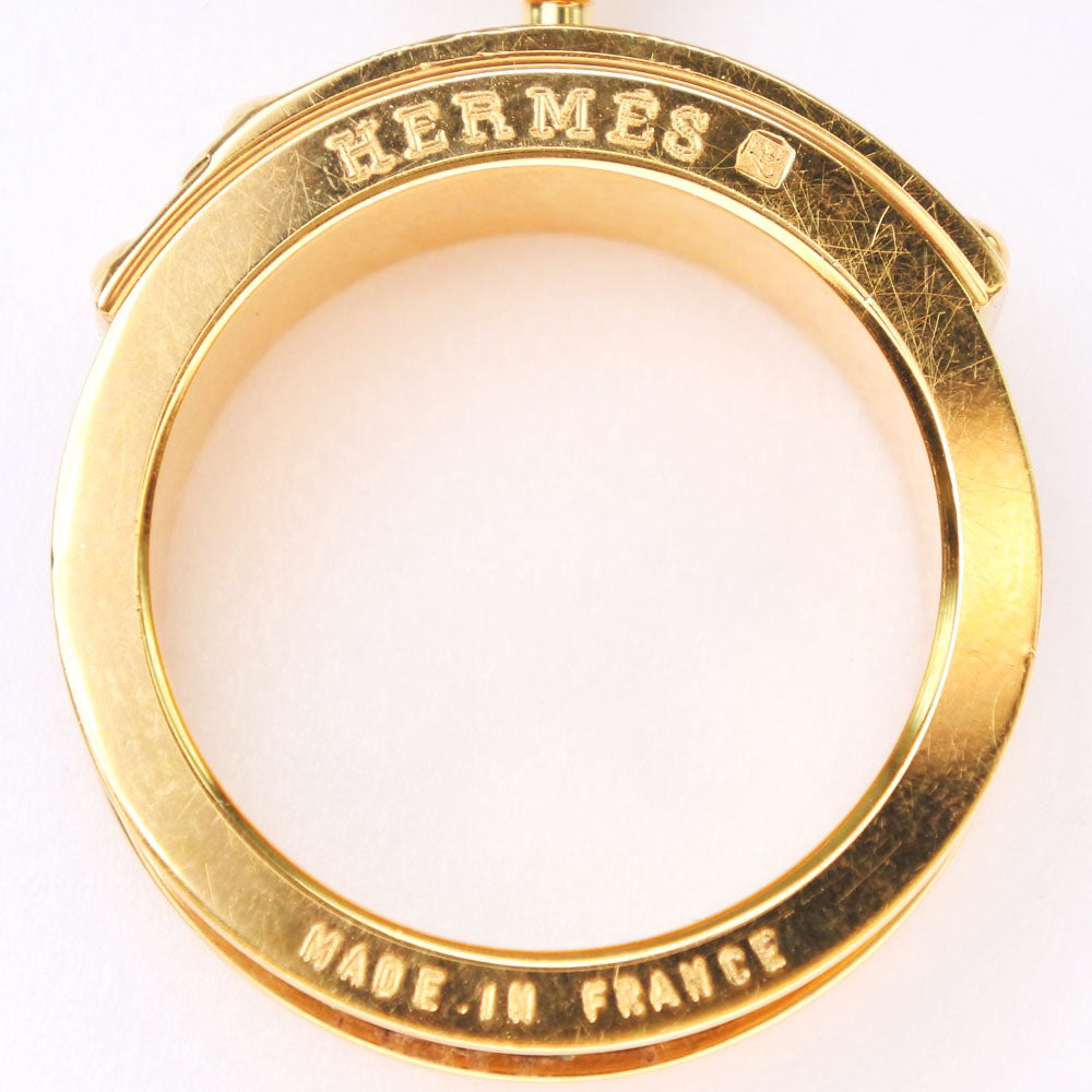 HERMES Scarf ring Leather brass gold Cadena motif Kelly Women Used