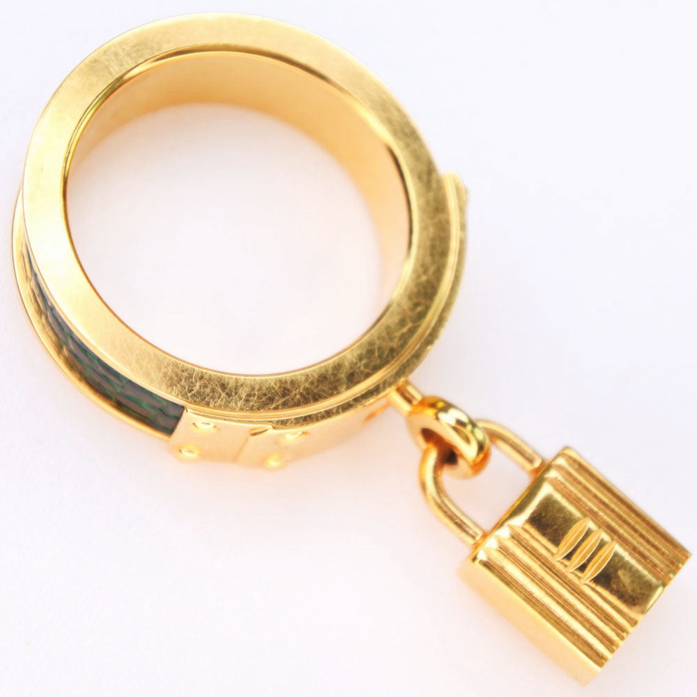 HERMES Scarf ring Leather brass gold Cadena motif Kelly Women Used